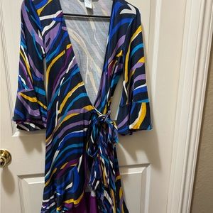 Diane Von Furstenberg Size 0‎ Wiley Wrap Dress Black Surplice Neck Tie Wa…